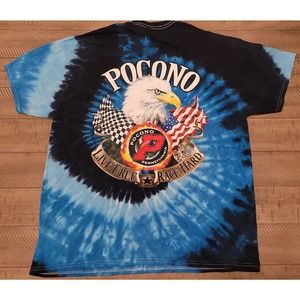 Vtg Pocono Raceway NASCAR/Indy Blue Tie Dye Crew Neck T-Shirt Sz XL